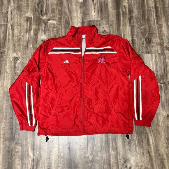 Vintage Adidas Nebraska Cornhuskers Men's XL Red Windbreaker Jacket - Picture 1 of 4